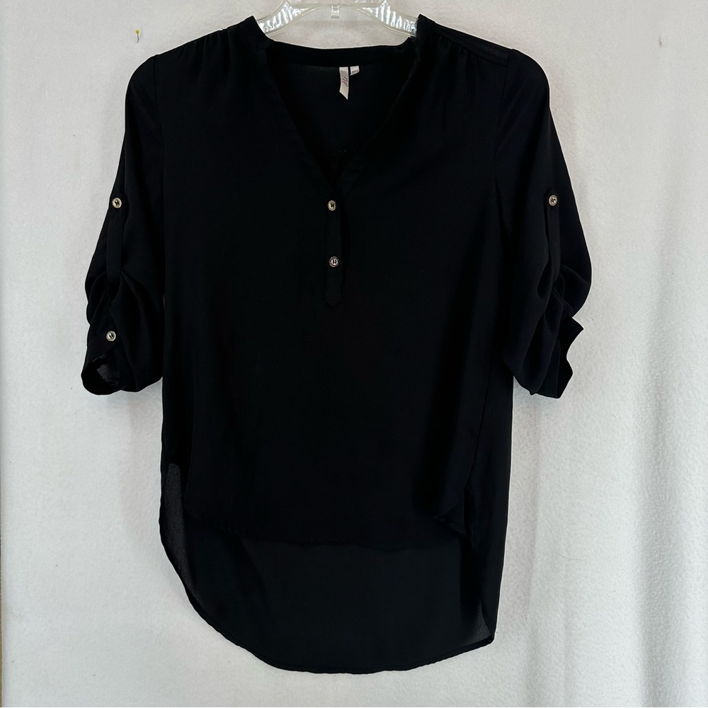 Dots Round Neck Button Half Sleeve Blouse Women’s Small‎ Black